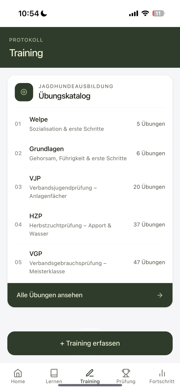 Voran! Trainings-Screen mit Übungskatalog von Welpe bis VGP